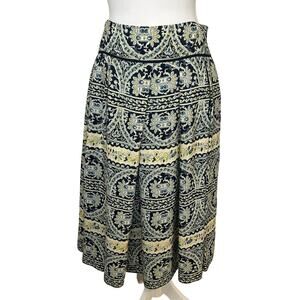 DKNY women's silk knee length circular navy paisley skirt size 6